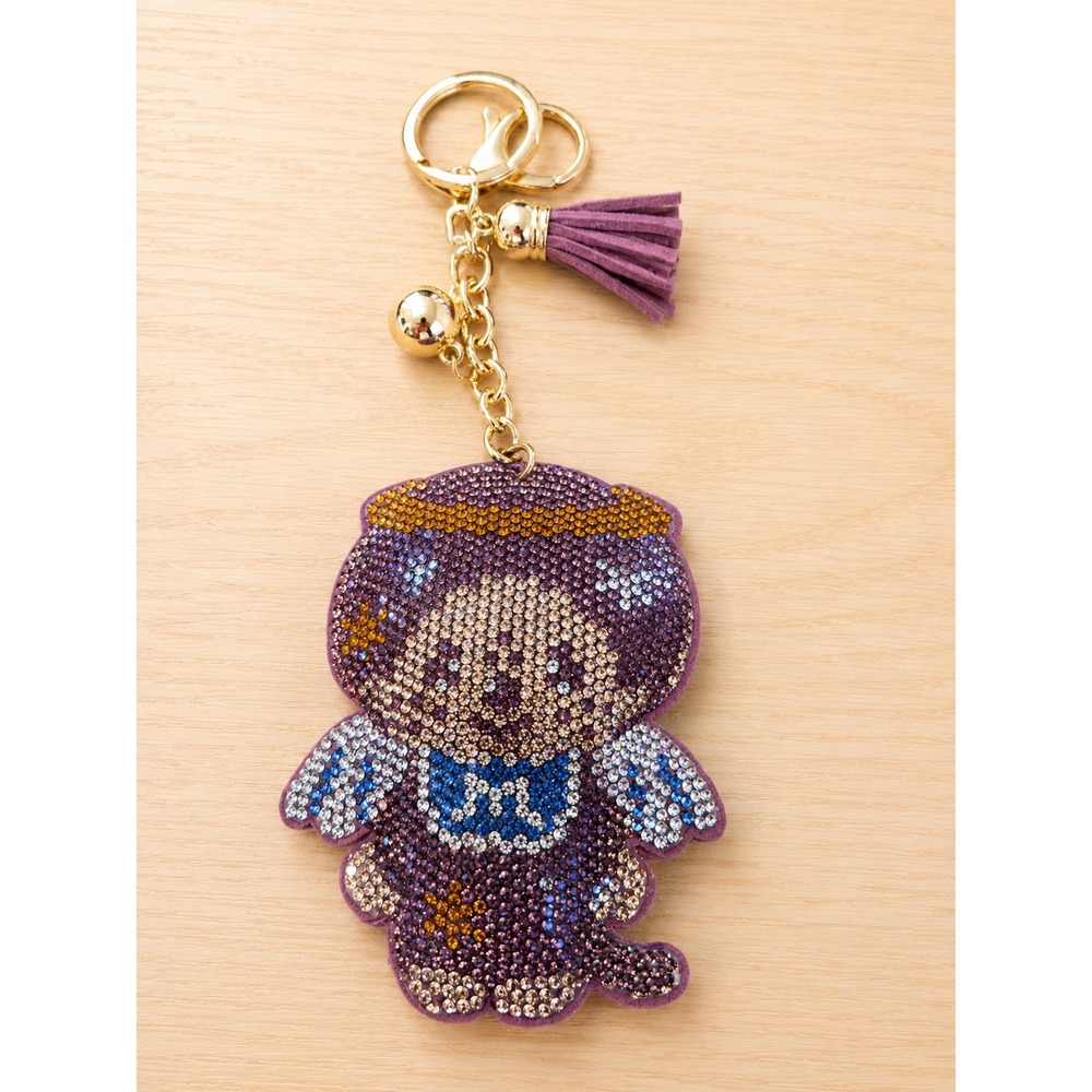 Rhinestone Purple Angel Keychain‎ Tassel Bag Charm Gold Tone Cute